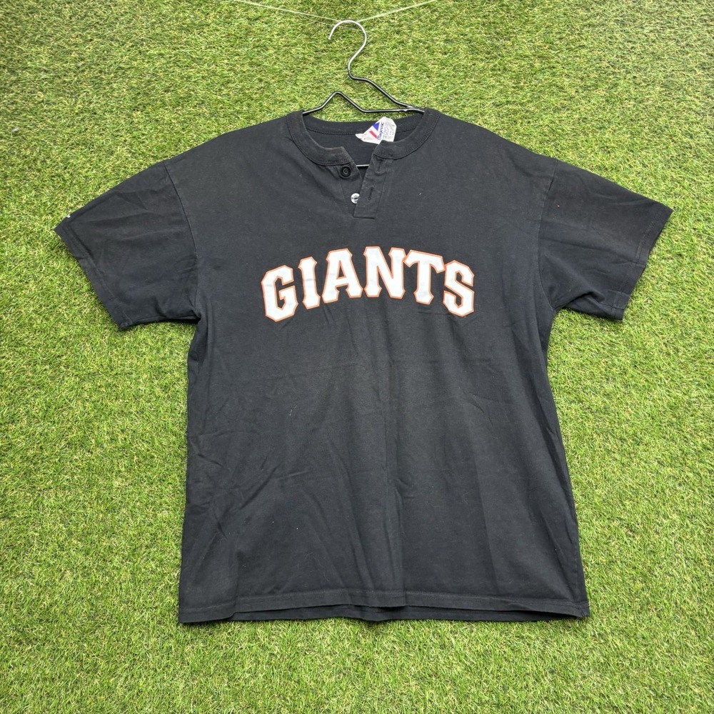 Vintage San Francisco Giants Shirt Mens XL Henley Style MLB Black Majestic Blank